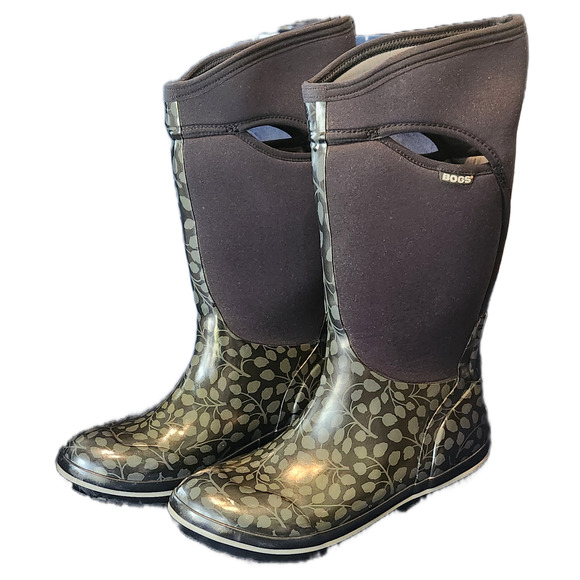 Bogs Plimsoll T Leaf Black Women's Winter Rain Boots Size 12 Worn a Few Times - Picture 1 of 9